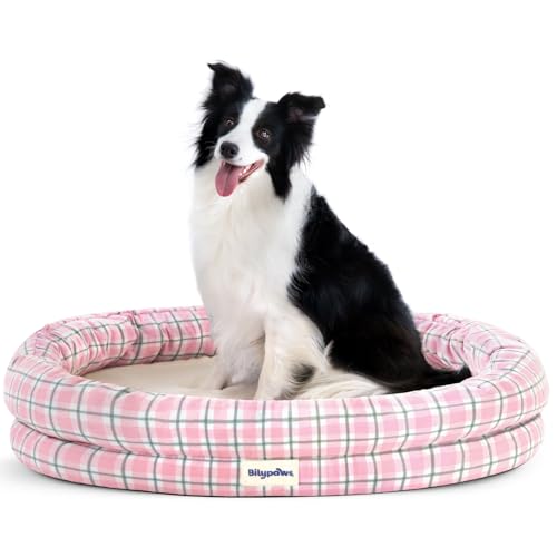 Orthopedic Dog Bed for Large Dogs, Pet Sofa Bed with Egg Crate Foam, 4-Sided Bolster, Removable Washable Cover & Anti-Slip Bottom, Large Pink Plaid - color: Pink Plaid, size: L - (35.0"L x 28.0"W x 6"Th)