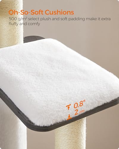 Feandrea Cat Tree, 65-Inch Modern Cat Tower for Indoor Cats, Multi-Level Cat Condo with 5 Scratching Posts, Perch, Washable Removable Cushions, Cat Furniture, Misty Gray UPCT166G03 - color: Misty Gray