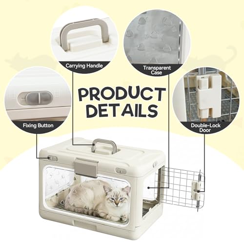 Hard Cat Carrier,Dog Crate for Small Dogs,Cat Kennel Clear,Foldable Dog Kennel with Urine Pad Mesh Grid,Ventilation & Hard Plastic Protection Transparent Pet Carrier 20" L,White - color: White