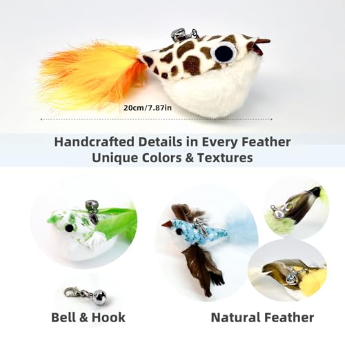 11 PCS Multi-Functional Cat Toy Replacement Heads – Realistic Handmade Bird Teasers with Bells & Detachable Clip, for Interactive Play, Indoor Enrichment & Home Decoration - style: 11 PCS-B
