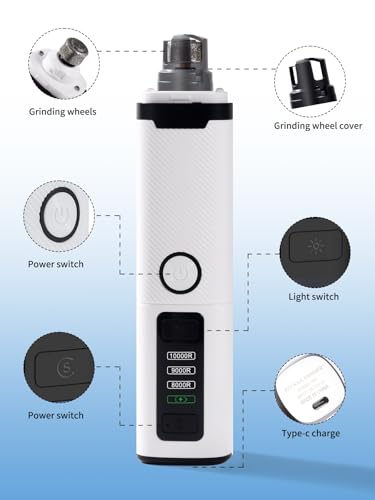 New Upgraded Dog Nail Grinder with LED Lights, 3-Speed Electric Rechargeable Pet Nail Trimmer for Small Medium Large Dogs (White) - color: White