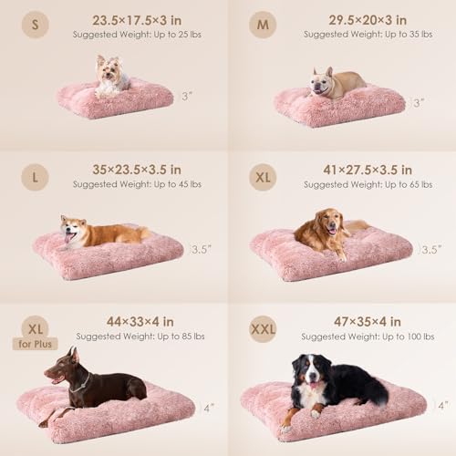 EHEYCIGA Fluffy Dog Bed, Plush Faux Fur Crate Pad, Calming Anti Anxiety Small Dog Bed, Washable Soft Warm Crate Mat with Non-Slip Bottom, Pink - color: Pink, size: 23.6 x 17.5