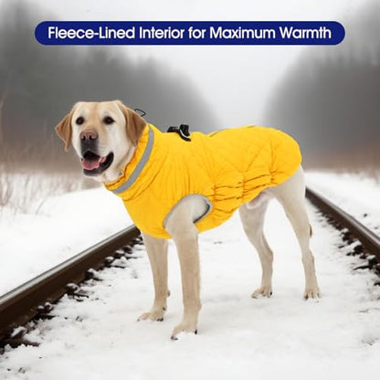 FUAMEY Dog Coat for Small Dogs,Waterproof Dog Winter Jacket with Harness Built in Puppy Cold Weather Coats Reflective Pet Vest with Zipper Warm Fleece Dogs Snowsuit Windproof Yellow XS - color: Yellow, size: XS(chest:14in)