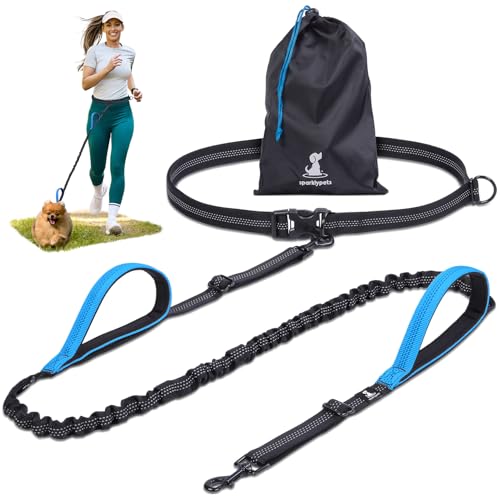 SparklyPets - Hands Free Dog Leash with Reflective Stitches - Waist Leash for Dog Walking, Hiking, Training, Jogging, Canicross, Running - for Small Dogs - color: Blue, size: 1 dog S