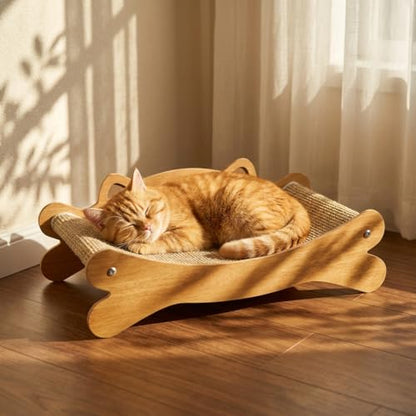 Cat Scratcher Bed for Indoor Cats - Summer Cool Hammock, 23.2″ Large Scratching Lounge with 40 lbs Weight Capacity, Wooden Modern Cat Scratching Post & Pad Furniture - size: Medium -3