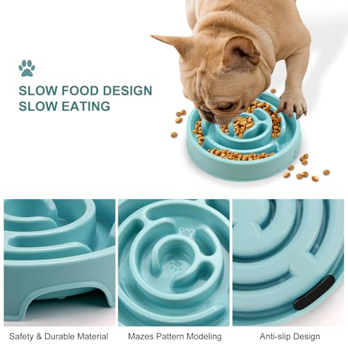Slow Feeder Dog Bowls Puzzle Dog Bowl with Anti-Slip Slow Feeder & Non-Slip Design, Boredom and Anxiety Reducer Suitable for All Breed Dogs and Cat - color: Blue