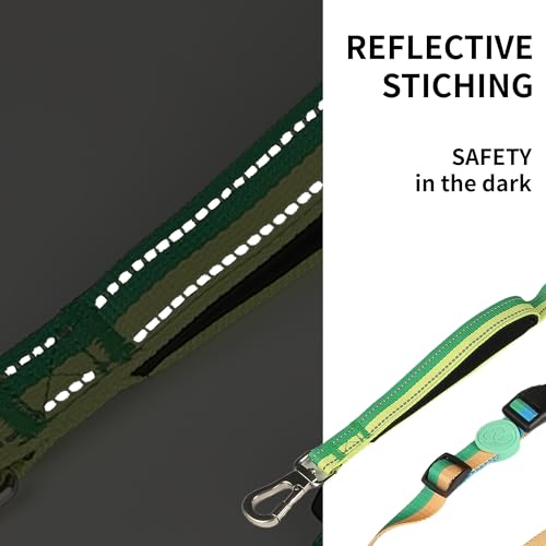 ‌EVERKING 6ft Hands-Free Dog Leash - 6-in-1 Adjustable with 360° Rotating Buckle, Night Reflective & Shock Absorbing for Large/Small Dogs (Up to 120lbs) (Green) - color: Green