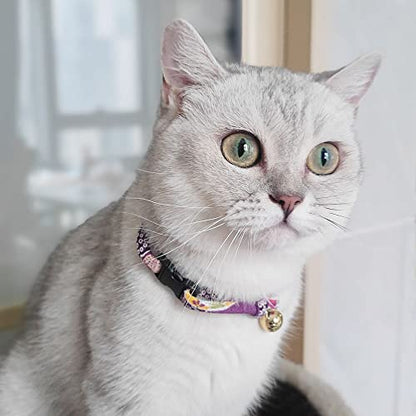 Cat Collar with Kitty Face Bell. Cute Japan Chirimen Kitten Collar. Soft & Lightweight. - color: Red