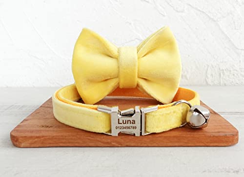 Cat Collar Personalized with Name Phone Number Engraved,Customized with Bell for Small Dogs Puppy Kitten - color: Yellow, size: S (6"-10")