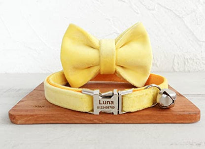 Cat Collar Personalized with Name Phone Number Engraved,Customized with Bell for Small Dogs Puppy Kitten - color: Yellow, size: S (6"-10")
