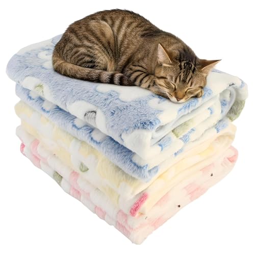 Three Piece Pet Blanket Set for Dogs Cats Soft Comfy Puppy and Kittens Bed Blanket Fluffy Fleece Pets Throw with Cute Patterns (Small 24x16 inch, Cute Animals) - color: Cute Animals, size: Small-24x16 inch