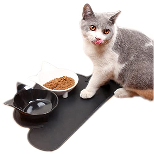Cat Bowls, Anti-Slip Multi-Purpose Cat Food Bowl Pet Water Bowl Cat Feeding Bowl for Cats and Small Dogs (Black) - color: Black
