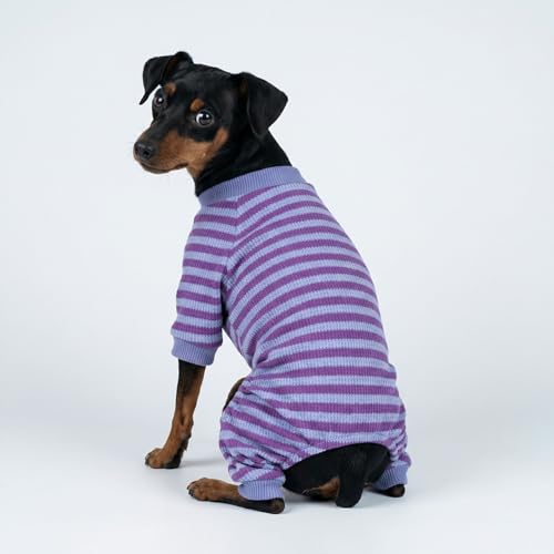 Fitwarm Purple and Violet Striped Dog Pajamas, Waffle Dog Clothes for Small Dogs Girl Boy, Puppy Onesie with Feet, Pet Cat Outfit, Small - color: DarkViolet, size: Small