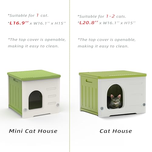Stackable Cat House for Outdoor Indoor Use, Feral Cat Shelter Weatherproof Waterproof Elevated (Medium) - color: Green-M
