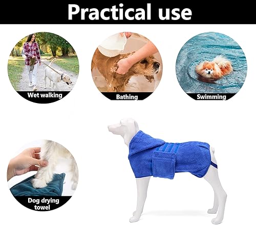 Geyecete Dog Drying Coat with Hood - Pineapple Grid Fast Drying - Blue - XL - color: Blue(Pineapple grid Hood), size: X-Large
