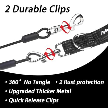 PUPTECK Chew Proof Dog Leash with Detachable Short Leashes Padded Handle Reflective, Heavy Duty Steel Cable Lead for Small Medium Large Dogs Training Walking, Black 4.9ft - color: Black