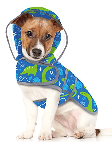 HDE Dog Raincoat with Clear Hood Rain Jacket Poncho for Small Medium Large Dogs Dinosaurs - S - color: Dinosaurs, size: Small