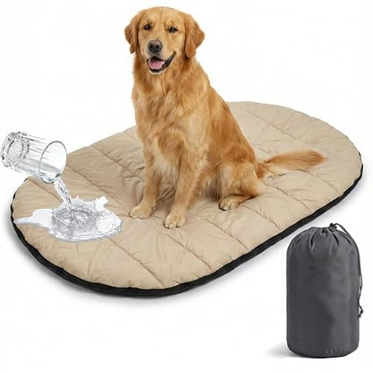 Portable Dog Travel Mat & Camping Pad, Foldable Dog Sleeping Mat with Carry Bag, Portable, Machine Washable Roll Up Pet Pad for All Breeds, Puppy, Outside, Car & Settle Mat, 33.46" x 27.26"