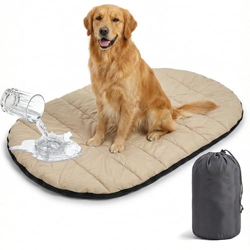 Portable Dog Travel Mat & Camping Pad, Foldable Dog Sleeping Mat with Carry Bag, Portable, Machine Washable Roll Up Pet Pad for All Breeds, Puppy, Outside, Car & Settle Mat, 33.46" x 27.26"