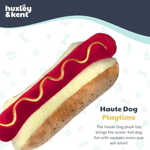 Huxley & Kent Funny Dog Toy w/Squeaker – Power Plush Squeaky Dog Toys for Small, Medium & Large Dogs – Soft Stuffed Animal for Indoor Play & Fetch - Haute Dog, Small - size: Small, style: Haute Dog