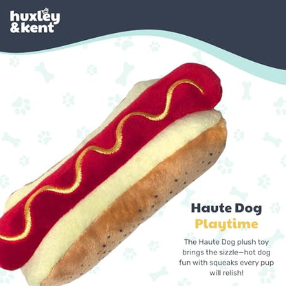 Huxley & Kent Funny Dog Toy w/Squeaker – Power Plush Squeaky Dog Toys for Small, Medium & Large Dogs – Soft Stuffed Animal for Indoor Play & Fetch - Haute Dog, Small - size: Small, style: Haute Dog
