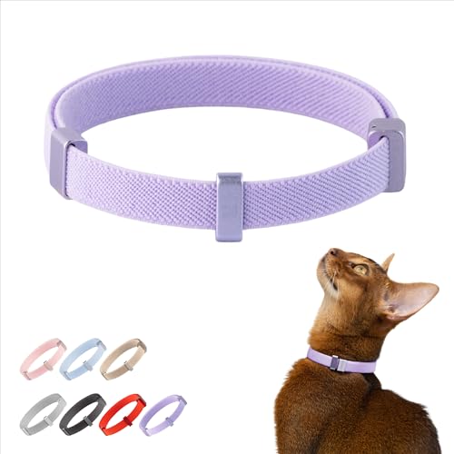 Safety Cat Collar Pro, Lightweight Elastic Release Non Breakaway Cat Collar Adjustable with Snap Fastener for Kitten All Small Large Cats, US IDA Gold Award (Monet Purple, S 5.9-11.8") - color: Monet Purple, size: S 5.9-11.8"