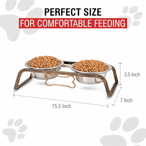 Loving Pets Elevated Dog Bowls – Raised Stainless Steel Dog Bowls with Steel Stand – Non-Skid, No Spill Feeder for Small, Medium & Large Dogs – Easy to Clean, Durable Raised Dog Feeding Station - color: Aged Copper, size: 1 Quart