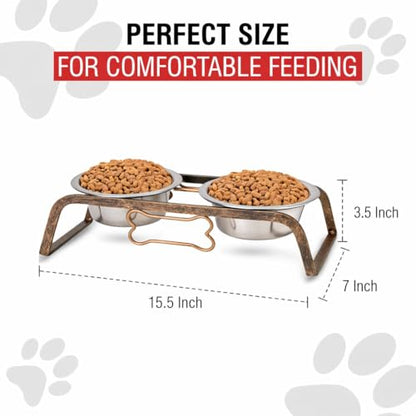 Loving Pets Elevated Dog Bowls – Raised Stainless Steel Dog Bowls with Steel Stand – Non-Skid, No Spill Feeder for Small, Medium & Large Dogs – Easy to Clean, Durable Raised Dog Feeding Station - color: Aged Copper, size: 1 Quart