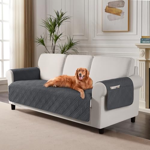 TAOCOCO Waterproof Couch Covers for Pets Dogs with Non Slip Backing, Sofa Seat Covers with Side Pocket for 3 Cushion Couch Washable Dog Couch Cover Protector Sofa Slipcovers(Sofa Plus, Charcoal Gray) - color: Charcoal Gray, size: Sofa Plus(Seat Width: 72.