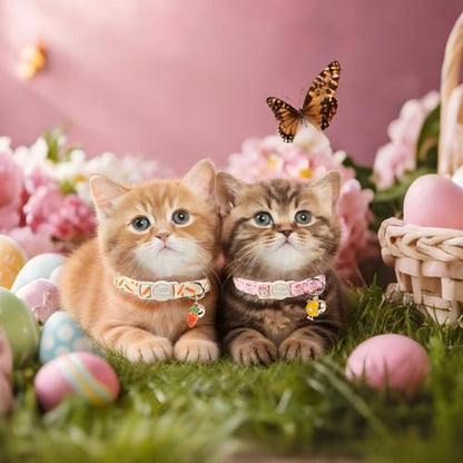 2 Pack Easter Cat Collars - Playful Chick & Carrot Easter Breakaway Cat Collar with Bell & Matching Pendant, Adjustable Spring Holiday Pink Yellow Kitten Collars for Boy Girl Cats - color: Chick&Carrot