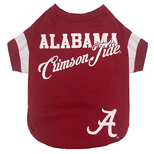NCAA Alabama Crimson Tide T-Shirt for Dogs & Cats, Small. Football/Basketball Dog Shirt for College NCAA Team Fans. New & Updated Fashionable Stripe Design, Durable & Cute Sports PET TEE Shirt Outfit - color: Alabama Crimson Tide, size: Small