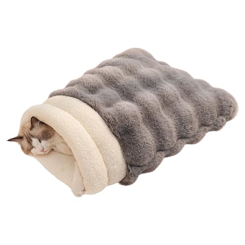 Cat Sleeping Bag for Indoor Cats, Faux Fur Pet Cave Bed & Burrow Nest, Reversible Plush Snuggle Sack, Portable Foldable Mat, Machine Washable, Anti-Static, 21.7"x17.7"Grey - color: Grey, size: 21.0"l X 17.0"w