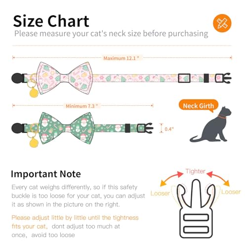 2 Pack Cotton Cat Collar with Bow Tie and Bell for Girl Boy Cats,Cute Pink Flamingo and Blue Whale Pattern Spring Summer Breakaway Cat Collar for Male Female Cats (Santa Claus & Snowman) - color: Santa Claus & Snowman