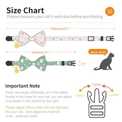 2 Pack Cotton Cat Collar with Bow Tie and Bell for Girl Boy Cats,Cute Pink Flamingo and Blue Whale Pattern Spring Summer Breakaway Cat Collar for Male Female Cats (Santa Claus & Snowman) - color: Santa Claus & Snowman