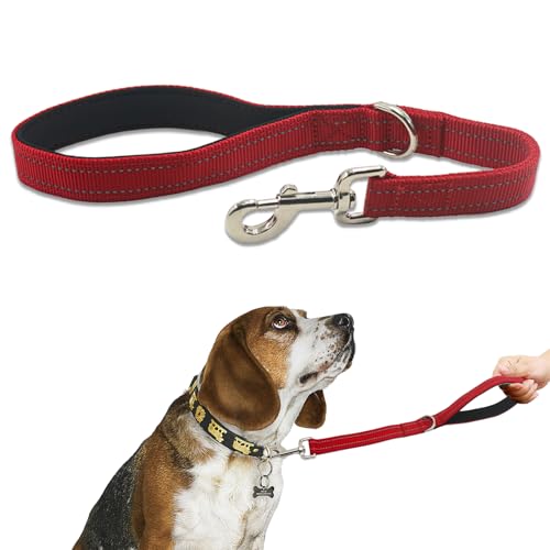 Thick Dual Padded Handle for Dog Training Control, 18 Inches Traffic Dog Short with Reflective Stitching, Heavy Duty Short Leash Hand for Small to Strong Sized Dogs Training Red 1.5FT - color: Red, size: 18"