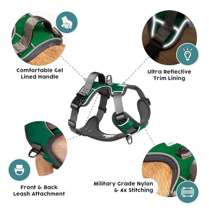 Embark Adventure Medium Dog Harness – No-Pull, Reflective Trim, Military-Grade Nylon, Front Clip with Gel-Lined Handle - color: Green, size: M