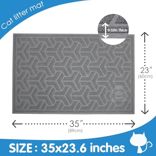 UPSKY Cat Litter Mat, Litter Trapping Mat Soft on Kitty Paws, Large Litter Box Mat 35" x 24" Scatter Control for Indoor Cats Waterproof and Extra Large Pretty Litters Carpet - color: A-Gray