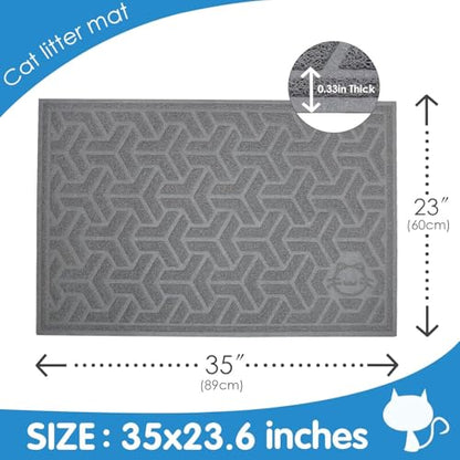 UPSKY Cat Litter Mat, Litter Trapping Mat Soft on Kitty Paws, Large Litter Box Mat 35" x 24" Scatter Control for Indoor Cats Waterproof and Extra Large Pretty Litters Carpet - color: A-Gray