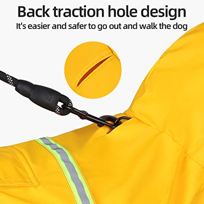 Dog Raincoat with Hood Waterproof Poncho Rain Jacket Dog with Back Pocket Adjustable Drawstring Reflective Strip (Orange, XXXXX-Large)