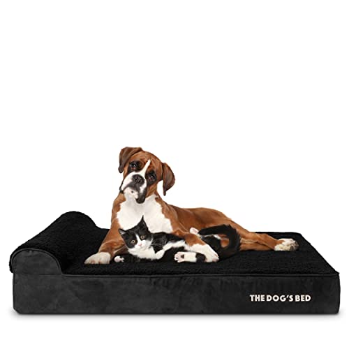 The Dog’s Bed Orthopedic Memory Foam Dog Bed with Headrest, Calming Surface – CertiPUR-Certified Foam, Plush Fabric, Black Plush, XL, 6-Inch - color: Black Plush, size: XL (6" deep)