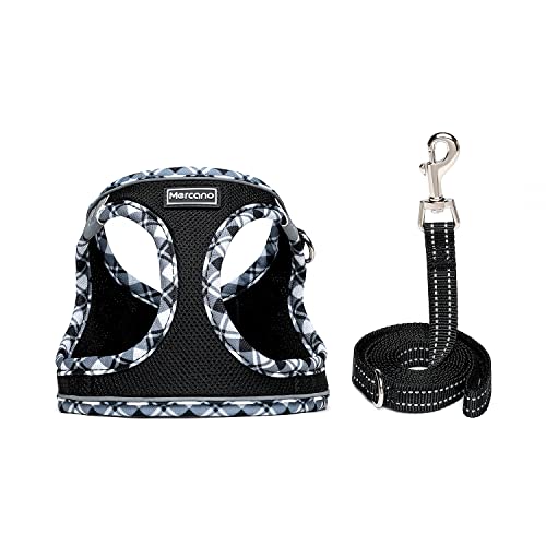 Mercano Soft Mesh Dog Harness and Leash Set, Step-in Reflective Breathable Lightweight Vest Harnesses with Safety Buckle for Small Dogs, Cats (Black White, S) - color: Black White, size: S (Chest: 13.2"-15.2")