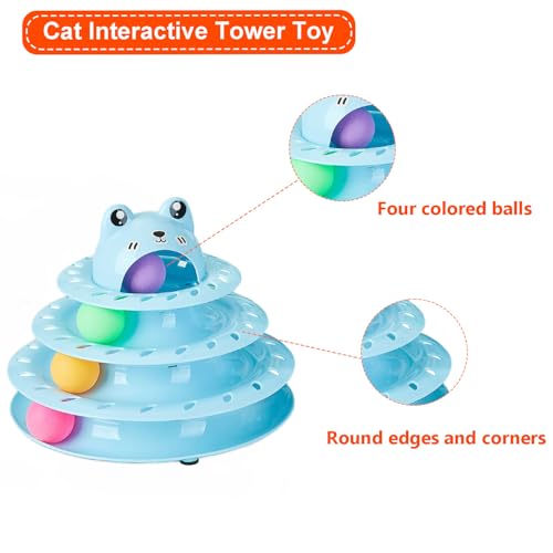 Cat Toys, 4-Level Turntable Ball Track Interactive Cat Toy for Indoor Cats, Self Play Fun Roller with Colorful Rotating Ball Puzzle Exercise Kitten Toys (Blue) - color: Blue