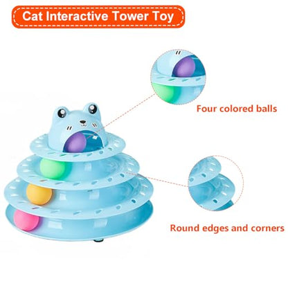 Cat Toys, 4-Level Turntable Ball Track Interactive Cat Toy for Indoor Cats, Self Play Fun Roller with Colorful Rotating Ball Puzzle Exercise Kitten Toys (Blue) - color: Blue