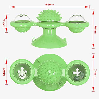 GBSYU Interactive Windmill Cat Toys with LED Light Ball, Catnip, Suction Cup, Cat Exercise, Green - color: Green