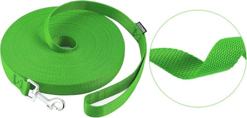AMAGOOD Dog/Puppy Obedience Recall Training Agility Lead-15 ft 20 ft 30 ft 50 ft Long Leash-for Dog Training,Tie Out,Play,Safety,Camping (20Feet x 1Inch, Green) - color: Green, size: 1" x 20ft