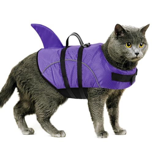Queenmore Cat Life Jacket, XXS Extra Small Dog Life Vest, Puppy Life Vest for Swimming, Small Dog Vests for Boating, Lightweight High-Vis Water Floating Vest with Rescue Handle/Leash Hook - color: Purple, size: XX-Small