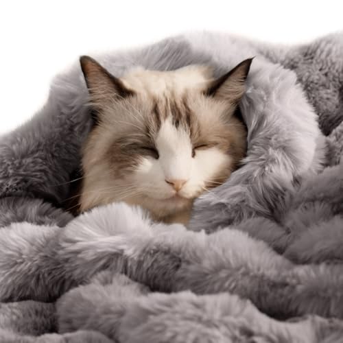 Pet Blanket, Reversible Sherpa & Bubble Fleece Pet Throw, Ultra-Soft Plush for Cats & Small Dogs, Machine Washable, Anti-Static, Warm & Cozy,28"×22" Inch Gray - color: Gray, size: 28"L x 22"W Inches