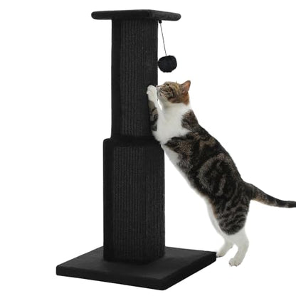 PAWZ Road Large Cat Scratching Post 32” Tall Black Scratching Post for Indoor Cats Adults Ultimate Scratch Post with Woven Sisal, Large Base and Removable Dangling Ball- Black - color: Dark Black
