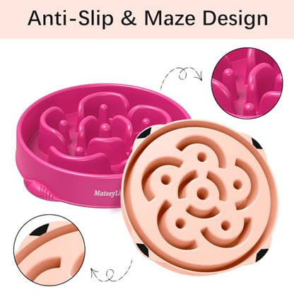 MateeyLife Large Slow Feeder Dog Bowls 2PCS, Anti-Choking Puzzle Dog Food Bowls, Anti-Slip Interactive Feeding Slow Down Eating, Bloat Stop Maze Dishes for Large Breeds 4 Cups Pink&Purple - color: D-Pink&Purple, size: Large