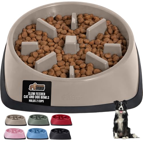 GORILLA GRIP® Patented BPA Free Slow Feeder Dog Bowls, Interactive Puzzle Toy for Dogs and Cats Food Training Enrichment, Keeps Pets Busy and Prevents Puppy Overeating, All Breeds, 2 Cup, Beige - color: Beige, size: 2 Cup